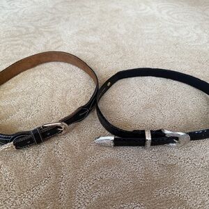 TWO Black Black Leather (one is snakeskin) Belts with Silver Buckles